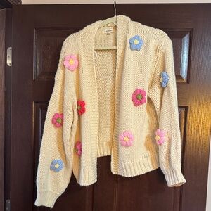 Eesome Cream Cardigan with Colorful Floral Accents